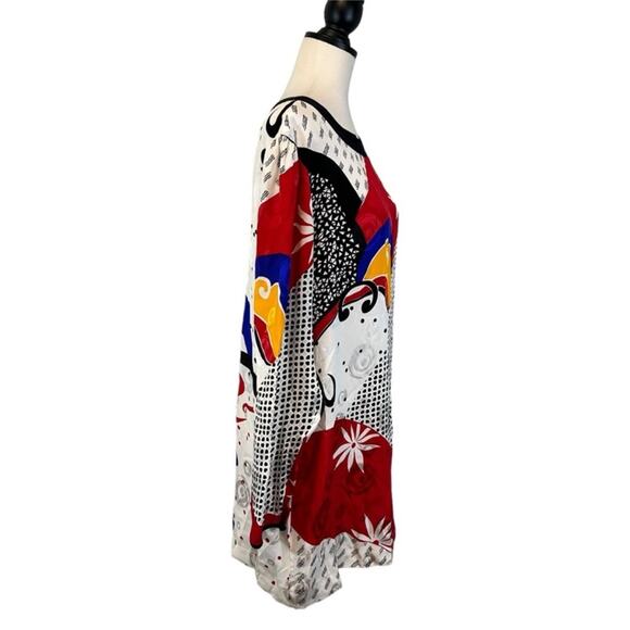 Vintage 80s Silk Abstract Modernist Blouse John Yang Size 14 Tunic Length - Picture 4 of 9